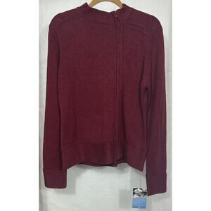 Of the Earth Hemp Wool Burgundy Asymmetrical Zip Sweater Jacket Size L